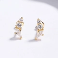 Orecchini a lobo rombo in argento S925 dorato con pietre di zircone trasparente - Argento 925 / Oro