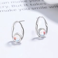 Minimalist S925 silver stud earrings with oval frame and iridescent moonstone - 925 Silver / Platinum Moonstone