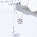 Elegant S925 silver spiral snake necklace with shimmering pavé zircon and teardrop charm - 925 Silver / White Gold