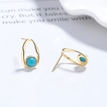 Minimalist S925 silver irregular turquoise earrings with golden finish and blue stone inlay - 925 Silver / Gold Turquoise