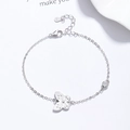 925 sterling silver butterfly bracelet with sparkling crystal and adjustable chain - 925 Silver / White Gold