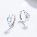 Pendientes de aro de plata 925 con piedra de luna azul redonda incrustada para mujer - Plata 925 / Oro Blanco (Piedra de Luna)