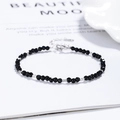 Minimalist 925 sterling silver beaded bracelet with faceted black onyx and silver tubes - 925 Silver / White Gold