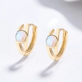 Aros de plata 925 dorada con incrustaciones de piedra de luna redonda iridiscente - Plata 925 / Dorado (Piedra de Luna)