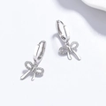 Orecchini a fiocco in argento 925 con zirconi bianchi micro-pavimentati - Argento 925 / Oro Bianco