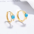 Pendientes de aro en plata S925 bañados en oro con cuentas de turquesa - Plata 925 / Dorado (Turquesa)