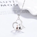 Collar de gato en plata de ley 925 con acabado en oro rosa y detalle de corazón negro - Plata 925 / Oro Blanco