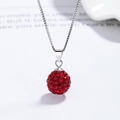 Elegant 925 sterling silver chain with a sparkling red full crystal disco ball pendant - 925 Silver / White Gold Color (Red Rhinestone 8mm)