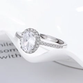 925 Silberring mit ovalem Zirkonia und verstellbarem offenem Design für Damen - Einstellbar Offen / Ovaler Halo-Stil / Weißgold