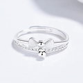 Adjustable 925 silver bow ring with matte finish and hanging bead detail - Adjustable Open / Silver