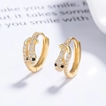 Sparkling snake hoop earrings with white zircons and black eyes in gold plated finish - Gold