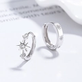 Elegant 925 silver hoop earrings with octagram star charms and sparkling zircon stones - 925 Silver / White Gold