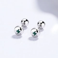 Minimalistische 925er Silber Ohrstecker mit grünem Blitz und praktischem Schraubverschluss - 925er Silber / Weißgold (Granatrot)
