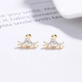 925 silver crown stud earrings in gold with sparkling zircon stones and screw back - 925 Silver / Gold