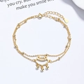 Bracciale a doppio strato in argento 925 dorato con ciondolo ruyi lock e zirconi - Oro