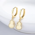925 silver gourd-shaped hoop earrings with gold finish and textured detail on white background - 925 Silver / Gold