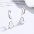 925 sterling silver gourd drop earrings with honeycomb texture and secure hoop clasp - 925 Silver / White Gold