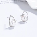 925 silver gourd pearl earrings with white zircons and bow detail in silver finish - White Gold