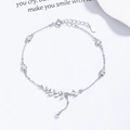 Elegant 925 sterling silver wheat leaf bracelet with sparkling zircon stones and lobster clasp - 925 Silver / White Gold