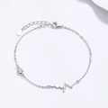 925 Silber Herzschlag-Armband mit klarem Zirkonstein und verstellbarer Kette - 925er Silber / Weißgold