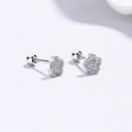Orecchini a fiore in argento con zirconi scintillanti e chiusura a vite sicura - Argento 925 / Oro Bianco