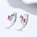 S925 Silber Einhorn Creolen mit weißer Emaille und rosa Herz Detail für Frauen - 925er Silber / Weißgold