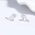 Orecchini a perno a rosa in argento 925 con nastro curvo dal design elegante - Argento 925 / Argento (Con Tappi in Gomma)