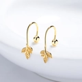 Elegant 925 silver gold-plated maple leaf drop earrings with detailed leaf texture - 925 Silver / Gold