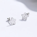 Boucles d'oreilles étoile en argent 925 avec texture écaillée et fermoir à vis sécurisé - Or Blanc / Grand