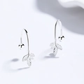 925 silver leaf drop earrings with triple foliage design and U-shaped hooks - 925 Silver / Silver