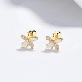 Elegant 925 silver flower stud earrings with white enamel and sparkling zircon stones - 925 Silver / Gold