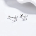 925 silver four-leaf flower stud earrings with white enamel and sparkling zircons - 925 Silver / White Gold