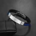 Men's minimalist black silicone bracelet with polished stainless steel plate for engraving - Blue