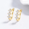 Orecchini a cerchio in argento S925 con tre scintillanti zirconi cubici rotondi incastonati - Argento 925 / Oro