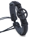Bracciale punk in pelle nera intrecciata con simbolo della pace e chiusura regolabile - Nero