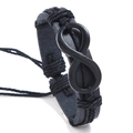 Minimalist black leather braided infinity bracelet for men and women with adjustable cord - Black