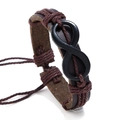 Vintage dark brown leather infinity bracelet with adjustable braided rope closure - Brown