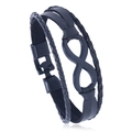 Multi-layer black leather bracelet featuring a woven infinity symbol and magnetic clasp - Black