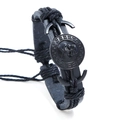 Handgefertigtes schwarzes Lederarmband für Herren mit Totenkopf und Kordelzug - Schwarz