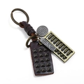 Llavero retro de cuero trenzado a mano con dije de ábaco de metal y placa con frase grabada - Estilo de Ábaco Vintage (K292)