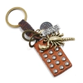 Handmade punk leather keychain featuring a bronze alloy scorpion and engraved plate - Vintage Scorpion Style (K291)