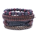 Vintage multilayer faux leather bracelet set with metallic feather and beaded accents - Combination Style