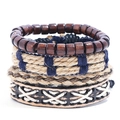 Retro multi-layer men's leather bracelet set with wooden beads and woven rope - Vintage Multi-layer Combination