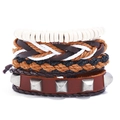 Mehrlagiges Vintage-Lederarmband-Set mit Holzperlen und silbernen Metall-Nieten - Vintage Mehrschicht-Kombination