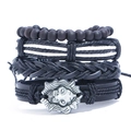 Men's 4-piece multilayer braided leather bracelet set with vintage silver lion head charm - Multi-layer Layered Set