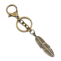 Macro detail of retro bronze feather pendant keychain with alloy lobster clasp - Feather A