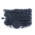 Set bracciali punk da uomo in pelle con teschi, ancore e cordini intrecciati neri - Set Combinato Quattro Pezzi / Nero