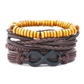 Retro-Set aus mehrlagigen Lederarmbändern mit Vintage-Holzperlen und Unendlichkeitssymbol - 4-teiliges Set (TZ121)