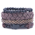 Herren Vintage Lederarmband-Set mit Herz-Pfeil-Anhänger und Perlen im 4-Teile-Design - Kombinationsstil (TZ136)