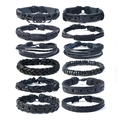 12-piece set of men's black braided leather bracelets with wooden beads and charms - Black Combination Style
